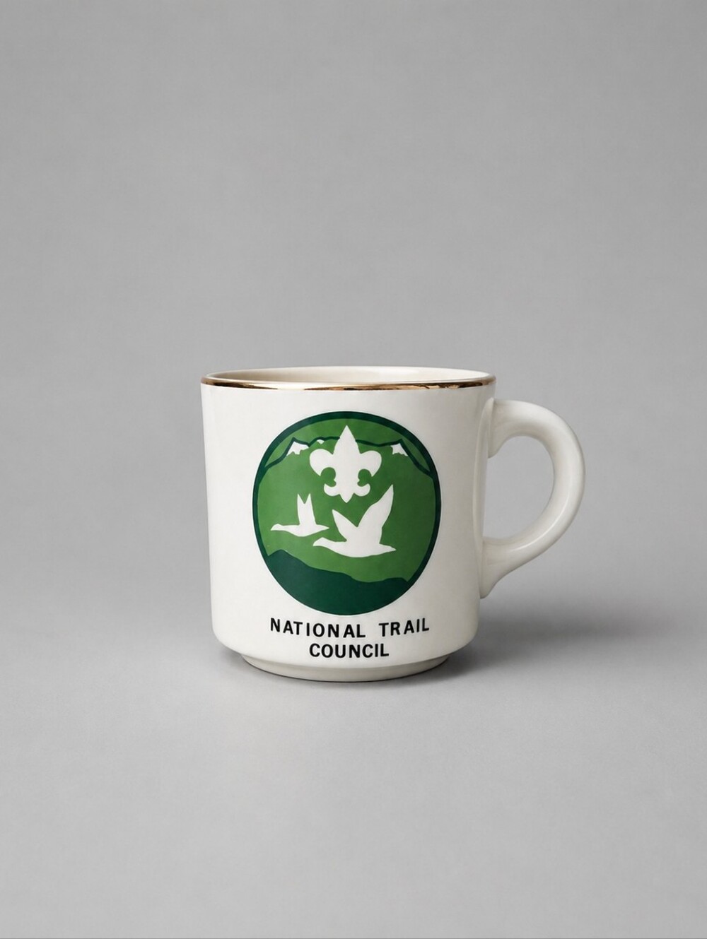Vintage Boy Scouts of America National Trail Council Coffee Mug Gold Trim USA